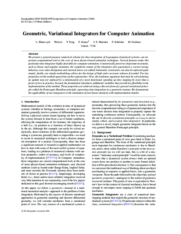(PDF) Geometric, variational integrators for computer animation