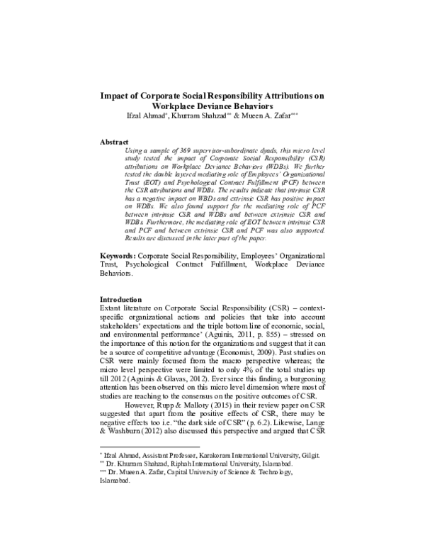 (PDF) Impact of Corporate Social Responsibility Attributions on ...
