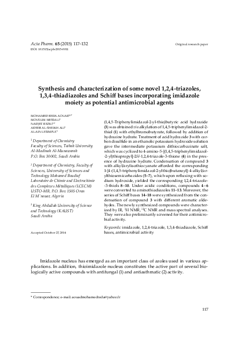 (PDF) Synthesis and characterization of some novel 1,2,4-triazoles, 1,3 ...