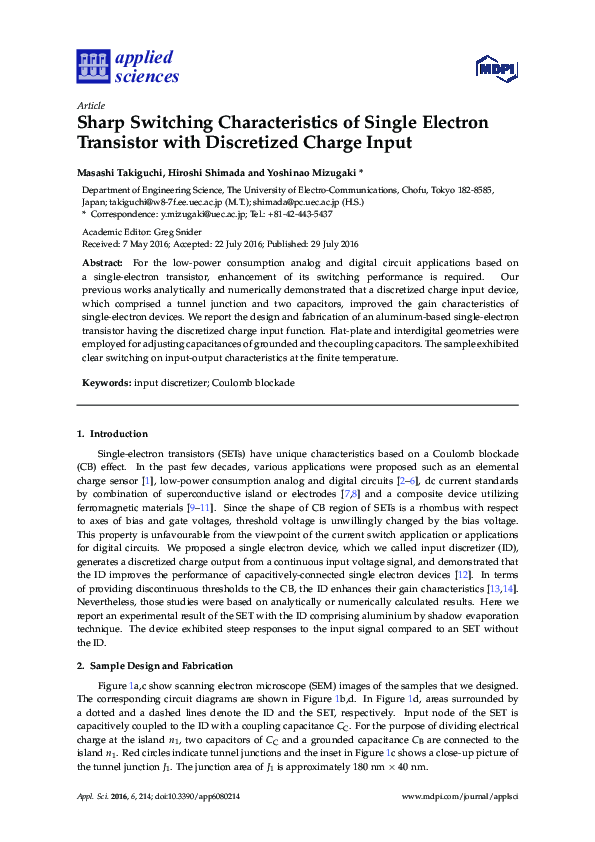 (PDF) Sharp Switching Characteristics of Single Electron Transistor ...