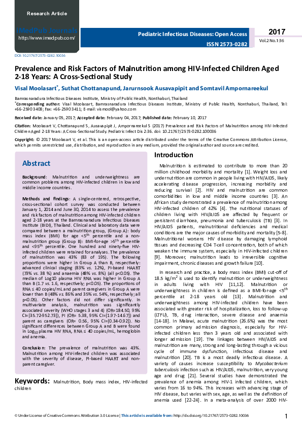 (PDF) Prevalence and Risk Factors of Malnutrition among HIV-Infected ...