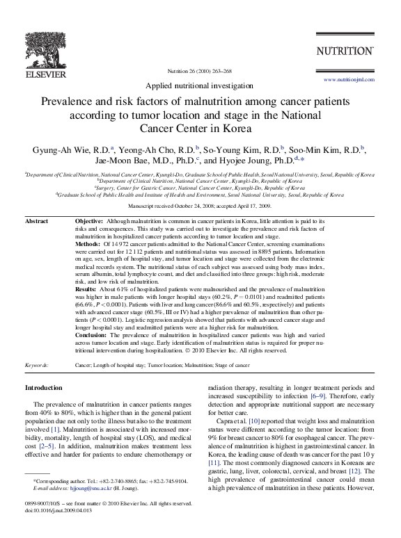 (PDF) Prevalence and risk factors of malnutrition among cancer patients ...