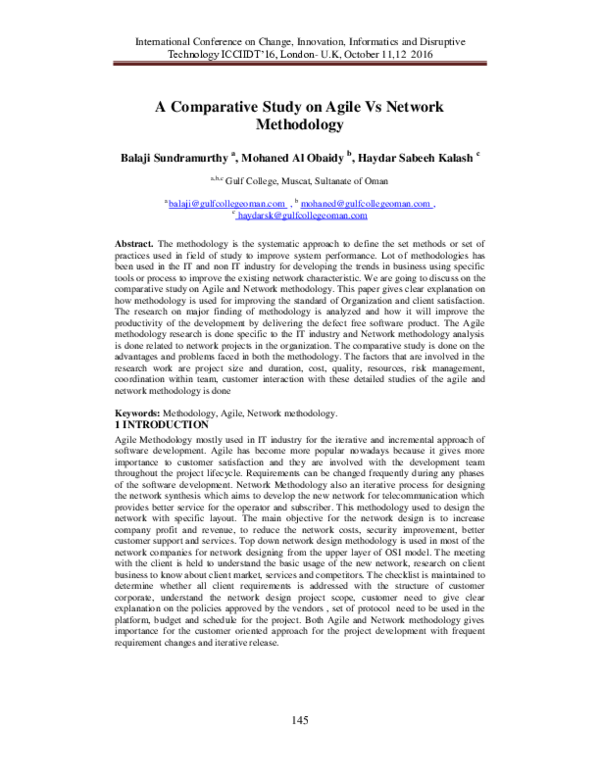 (PDF) A Comparative Study on Agile Vs Network Methodology