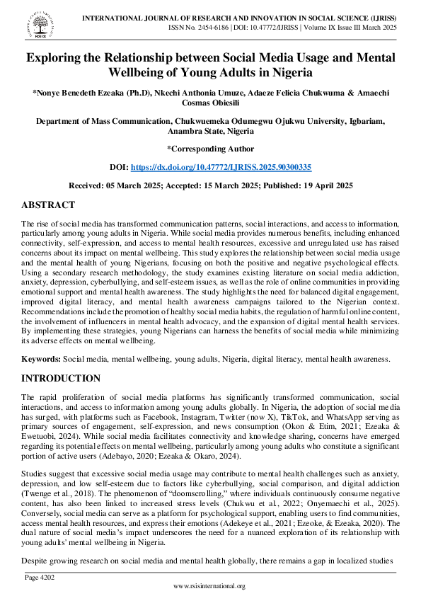 (PDF) Exploring the Relationship between Social Media Usage and Mental ...