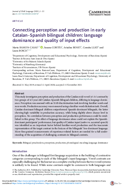 (PDF) Connecting perception and production in early Catalan–Spanish ...