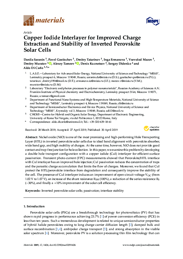 (PDF) Copper Iodide Interlayer for Improved Charge Extraction and ...