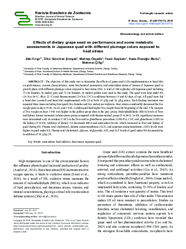 (PDF) Effects of dietary grape seed on performance and some metabolic ...