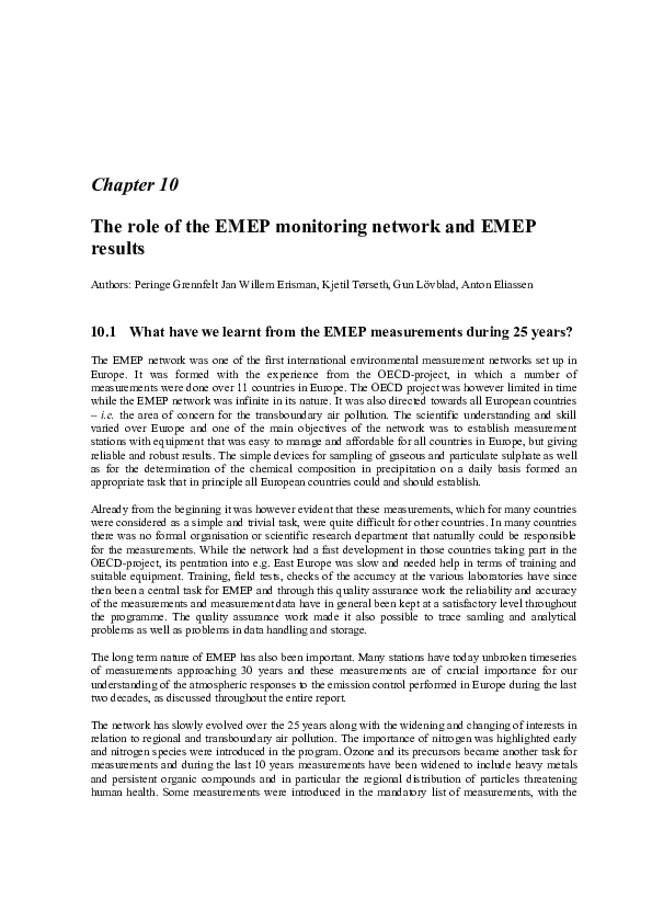 (PDF) Chapter 10 The role of the EMEP monitoring network and EMEP results