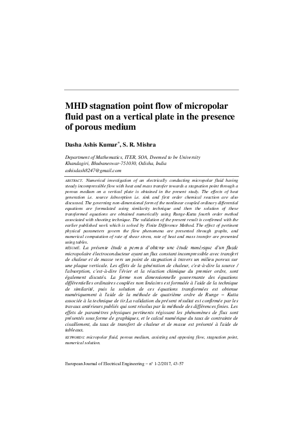 (PDF) MHD stagnation point flow of micropolar fluid past on a vertical ...
