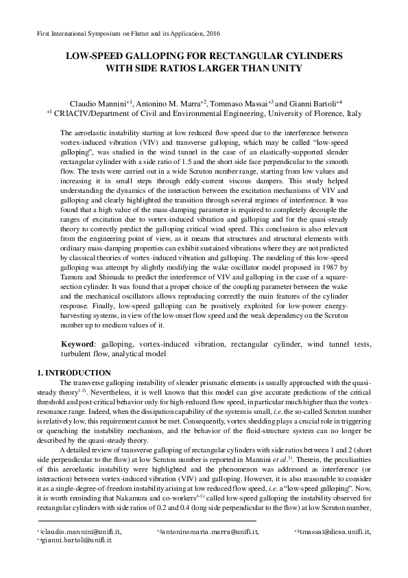 (PDF) Low-Speed Galloping for Rectangular Cylinders with Side Ratios ...