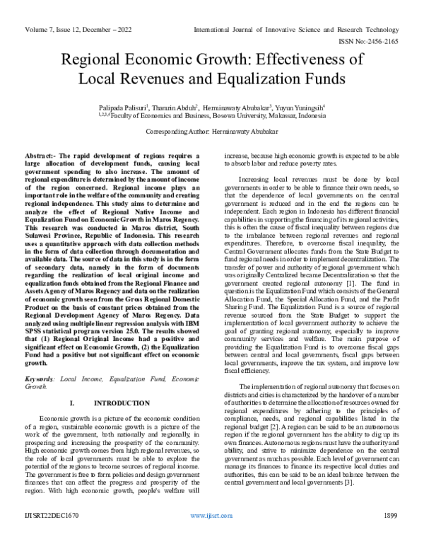 (PDF) Regional Economic Growth: Effectiveness of Local Revenues and ...
