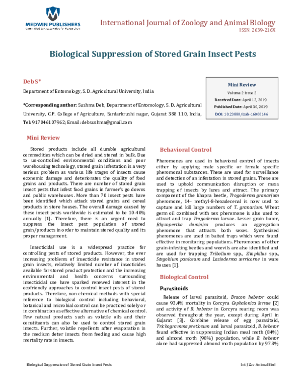 (PDF) Biological Suppression of Stored Grain Insect Pests