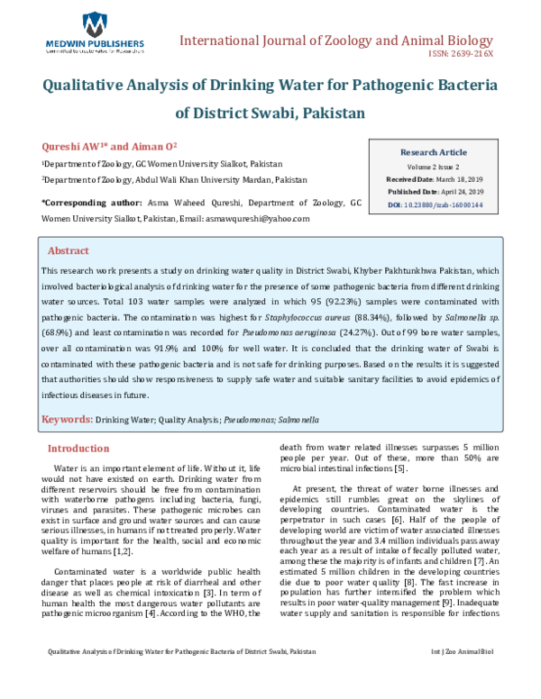 (PDF) Qualitative Analysis of Drinking Water for Pathogenic Bacteria of ...