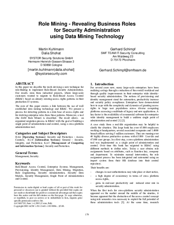 (PDF) Role mining - revealing business roles for security ...