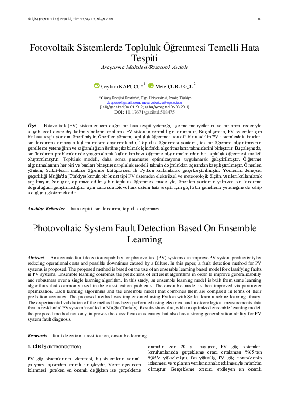 (PDF) Photovoltaic System Fault Detection Based On Ensemble Learning