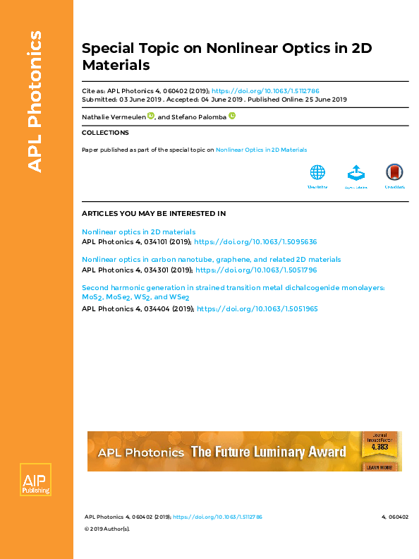 (PDF) Special Topic on Nonlinear Optics in 2D Materials