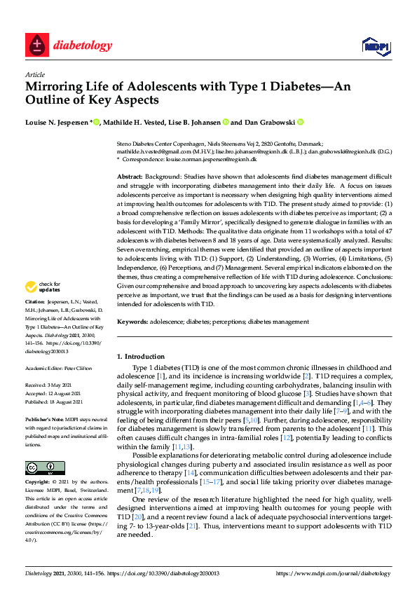 (PDF) Mirroring Life of Adolescents with Type 1 Diabetes—An Outline of ...