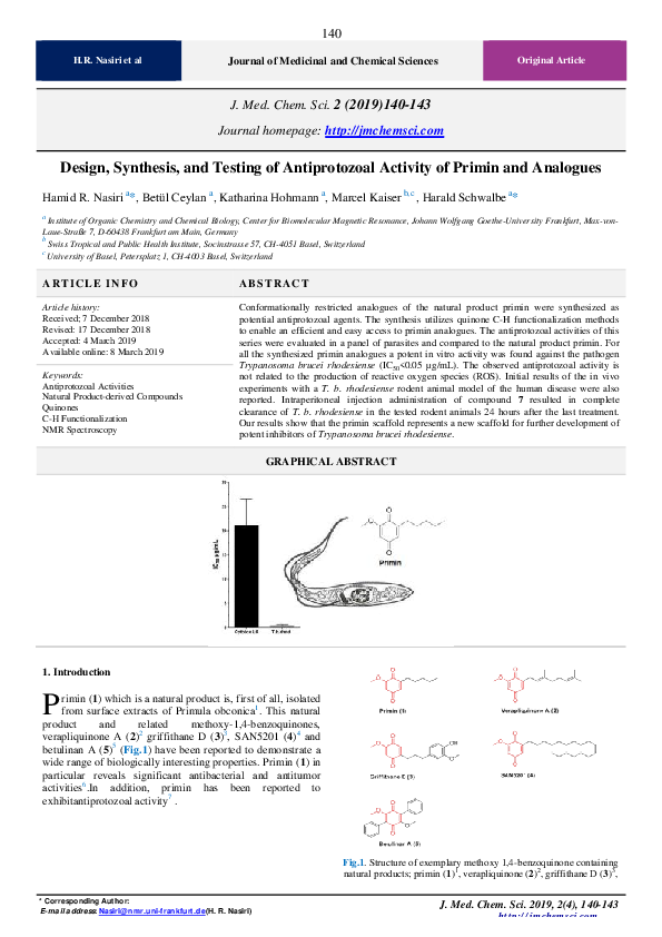(PDF) Design, Synthesis, and Testing of Antiprotozoal Activity of ...