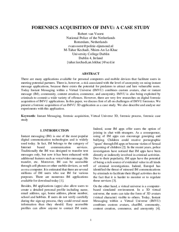 (PDF) Forensic Acquisition of IMVU: A Case Study