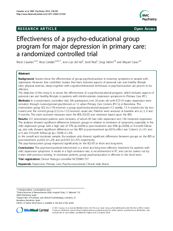 (PDF) Effectiveness of a psycho-educational group program for major ...