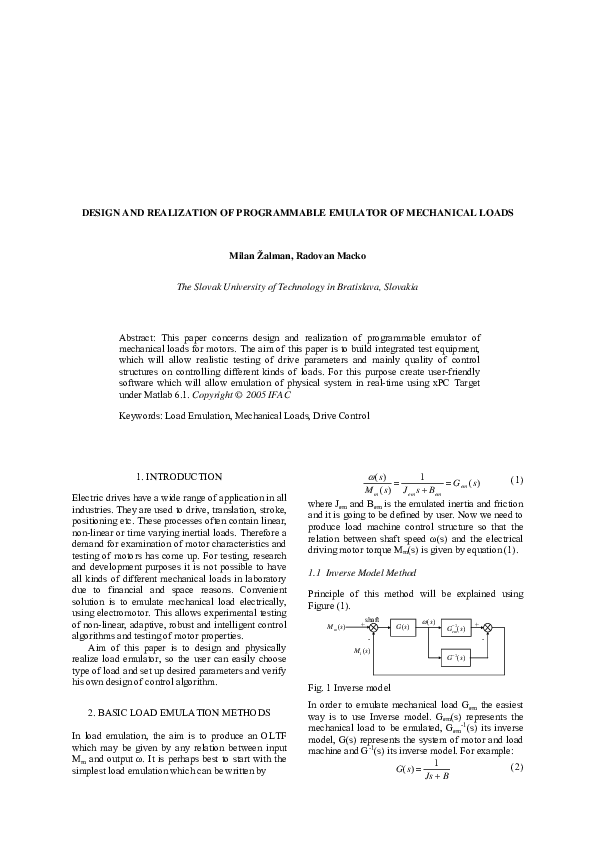(PDF) Design and realization of programmable emulator of mechanical loads