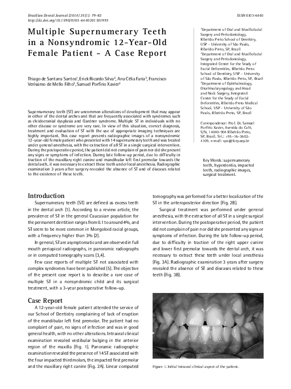 (PDF) Multiple Supernumerary Teeth in a Nonsyndromic 12-Year-Old Female ...