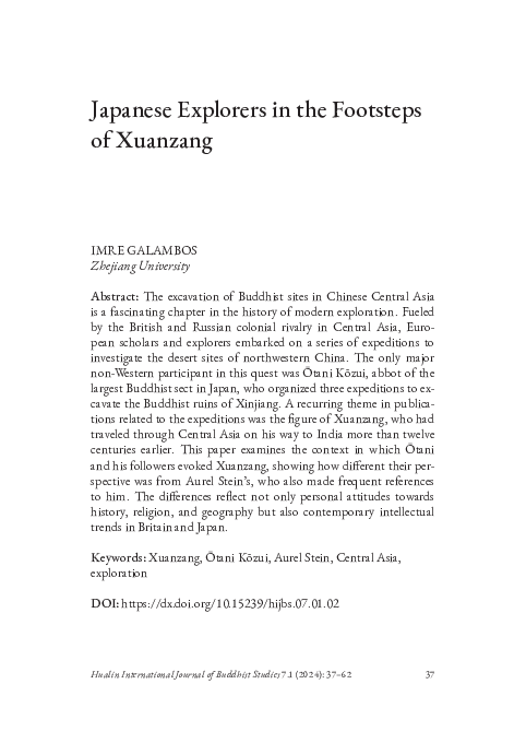 (PDF) Japanese Explorers in the Footsteps of Xuanzang