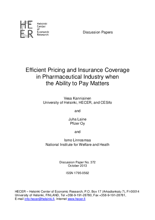 (PDF) Efficient Pricing and Insurance Coverage in Pharmaceutical ...