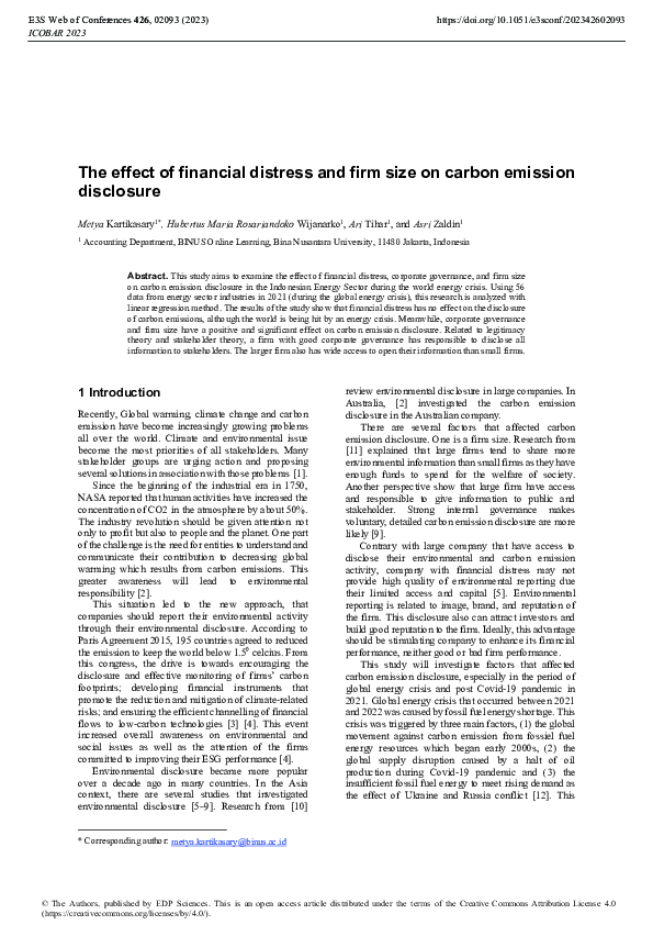 (PDF) The effect of financial distress and firm size on carbon emission ...