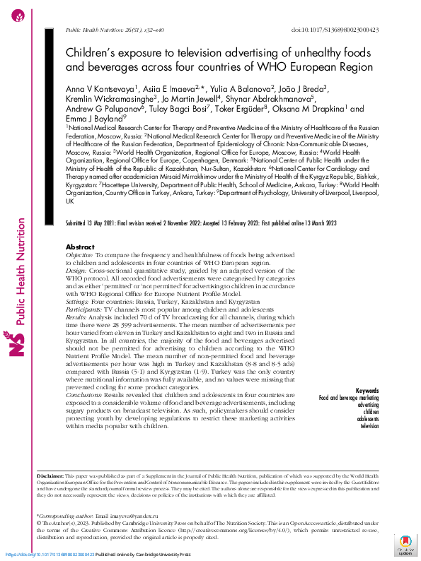 (PDF) Children’s exposure to television advertising of unhealthy foods ...