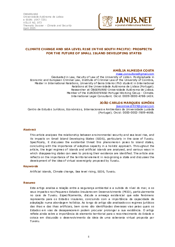 (PDF) CLIMATE CHANGE AND SEA LEVEL RISE IN THE SOUTH PACIFIC: PROSPECTS ...