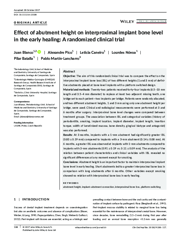 (PDF) Effect of abutment height on interproximal implant bone level in ...