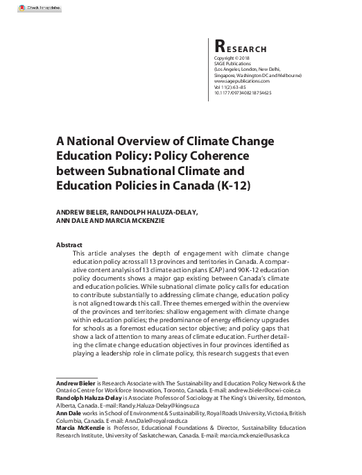(PDF) A National Overview of Climate Change Education Policy: Policy ...