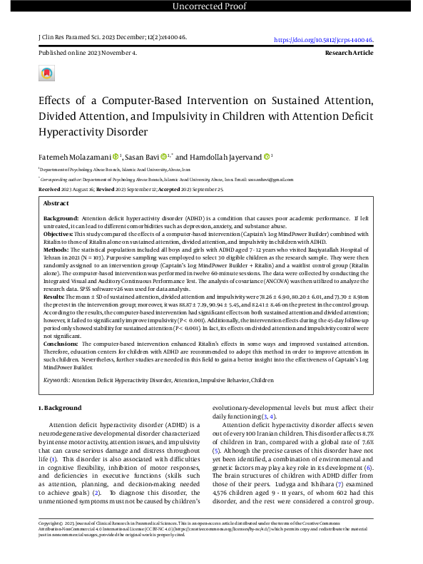 (PDF) Effects of a Computer-Based Intervention on Sustained Attention ...