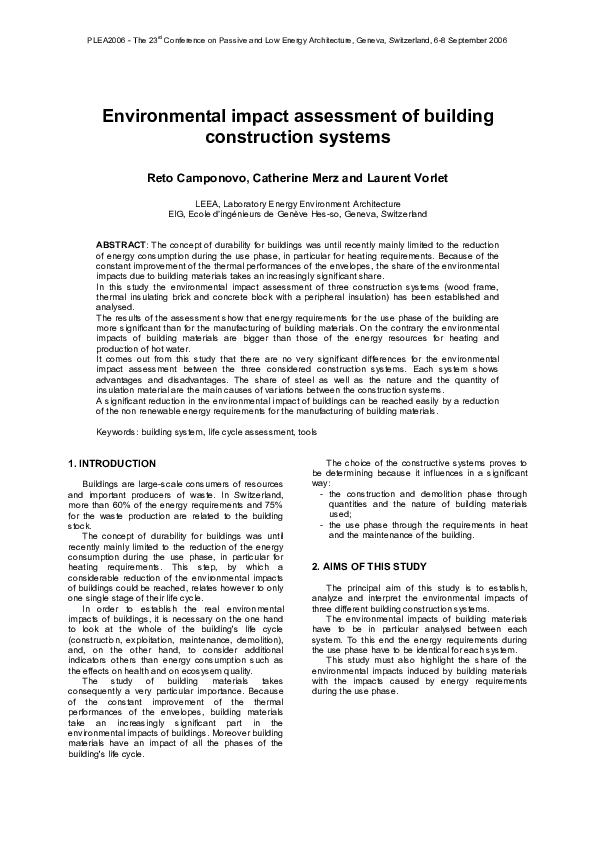 (PDF) Environmental impact assessment of building construction systems