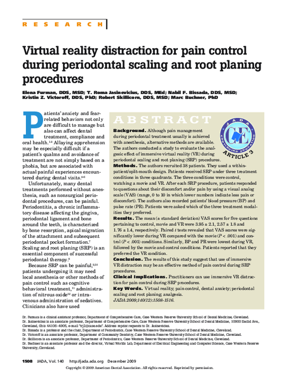 (PDF) Virtual Reality Distraction for Pain Control During Periodontal ...