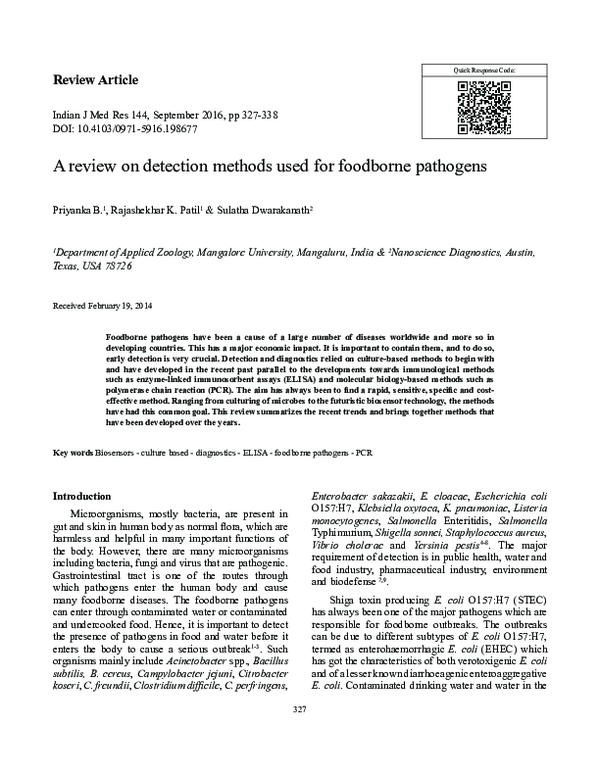 (PDF) A review on detection methods used for foodborne pathogens