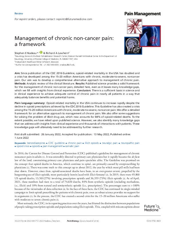 (PDF) Management of chronic non-cancer pain: a framework