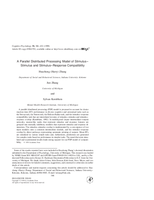 (PDF) A Parallel Distributed Processing Model of Stimulus–Stimulus and ...