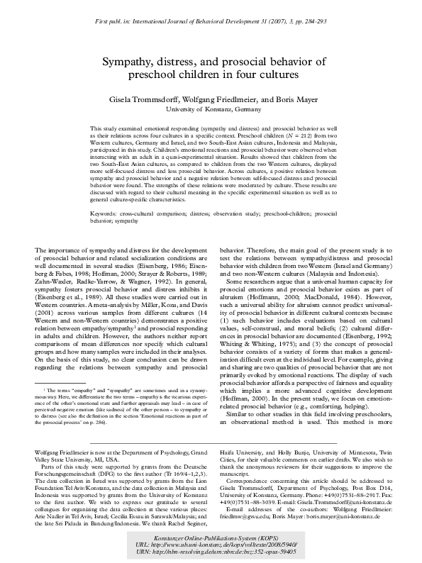 (PDF) Sympathy, distress, and prosocial behavior of preschool children ...