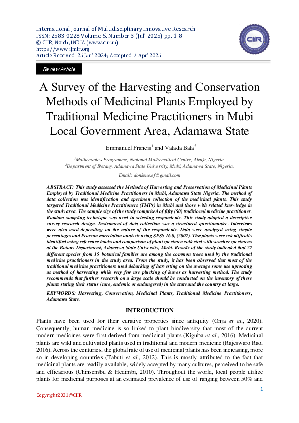 (PDF) A Survey of the Harvesting and Conservation Methods of Medicinal ...