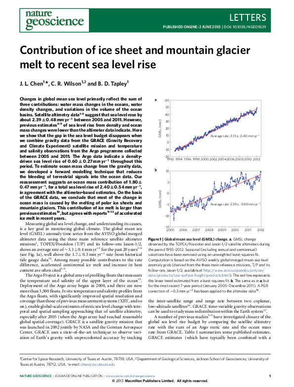 (PDF) Contribution of ice sheet and mountain glacier melt to recent sea ...