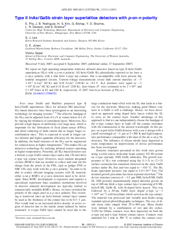(PDF) Type II InAs∕GaSb strain layer superlattice detectors with p-on-n ...