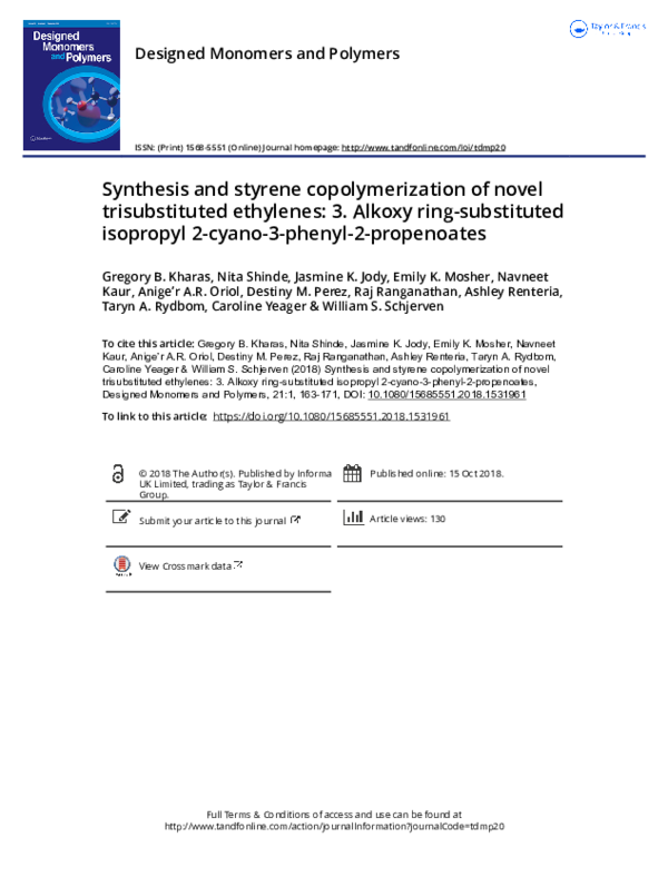 (PDF) Synthesis and styrene copolymerization of novel trisubstituted ...