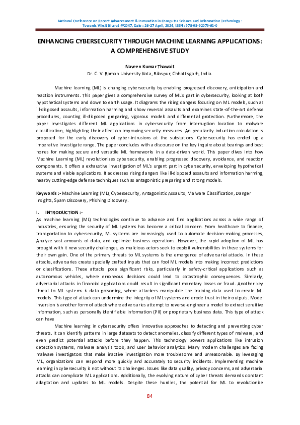 (PDF) ENHANCING CYBERSECURITY THROUGH MACHINE LEARNING APPLICATIONS: A ...