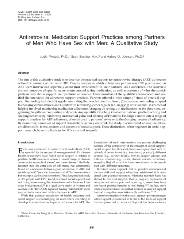 (PDF) Antiretroviral Medication Support Practices among Partners of Men ...