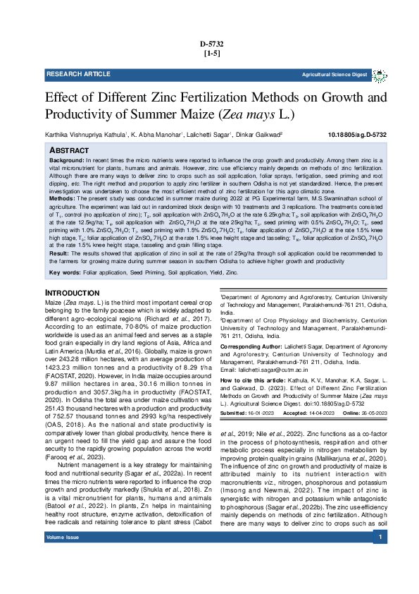 (PDF) Effect of Different Zinc Fertilization Methods on Growth and ...