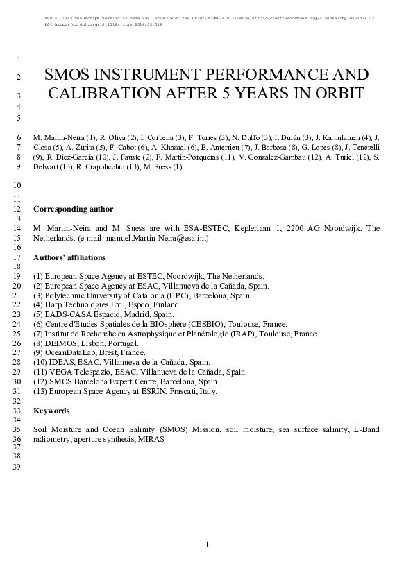 (PDF) SMOS instrument performance and calibration after six years in orbit