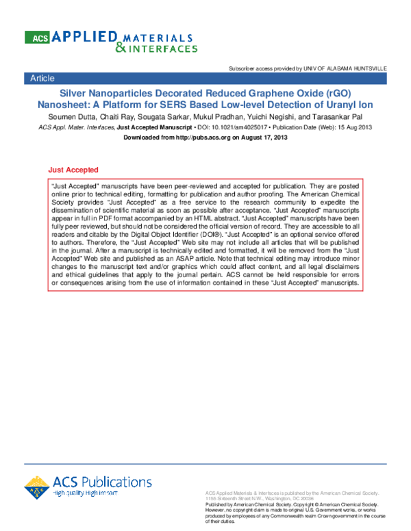 (PDF) Silver Nanoparticle Decorated Reduced Graphene Oxide (rGO ...