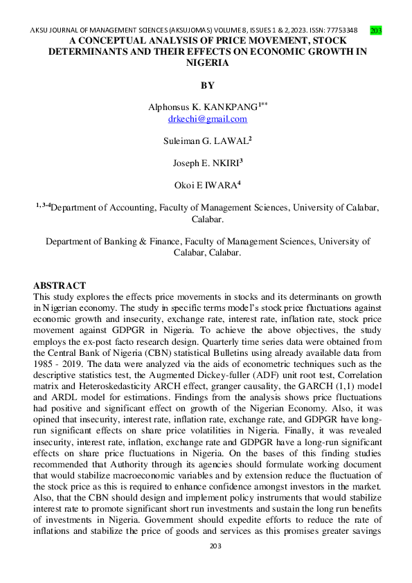 (PDF) A Conceptual Analysis of Price Movement, Stock Determinants and ...